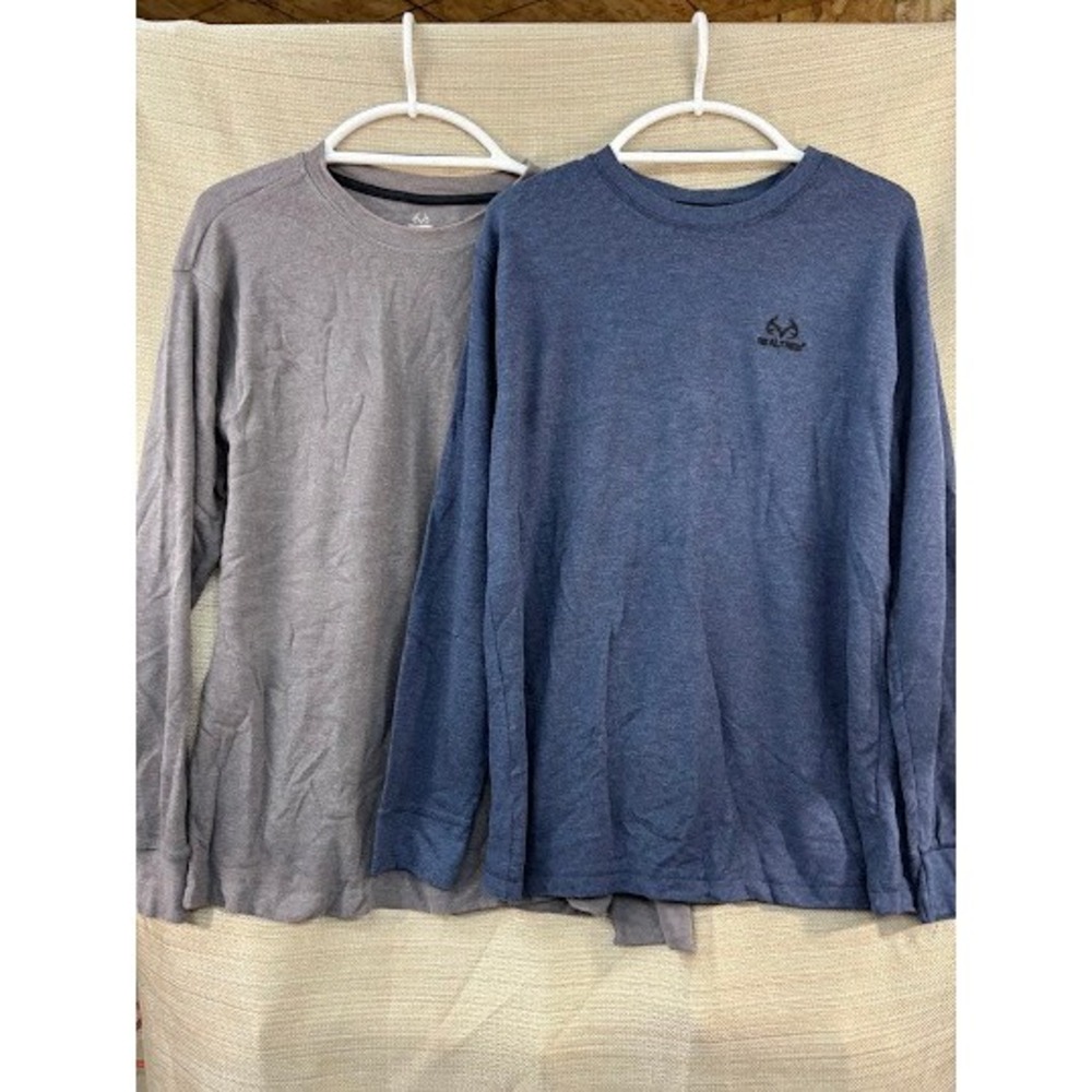 2 - Realtree Mens XL Long Sleeve Thermal Waffle Knit Shirts 2 Pack Blue Grey